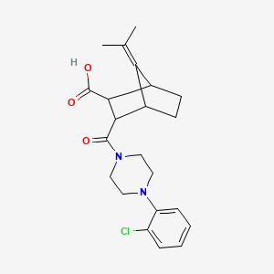 molecular formula C22H27ClN2O3 B4180083 3-{[4-(2-chlorophenyl)-1-piperazinyl]carbonyl}-7-(1-methylethylidene)bicyclo[2.2.1]heptane-2-carboxylic acid 