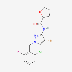 molecular formula C15H14BrClFN3O2 B4180091 N-[4-bromo-1-(2-chloro-6-fluorobenzyl)-1H-pyrazol-3-yl]tetrahydro-2-furancarboxamide 