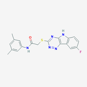 molecular formula C19H16FN5OS B418036 N-(3,5-dimethylphenyl)-2-[(8-fluoro-5H-[1,2,4]triazino[5,6-b]indol-3-yl)sulfanyl]acetamide 