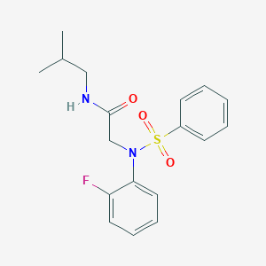 molecular formula C18H21FN2O3S B418046 2-[N-(benzenesulfonyl)-2-fluoroanilino]-N-(2-methylpropyl)acetamide 