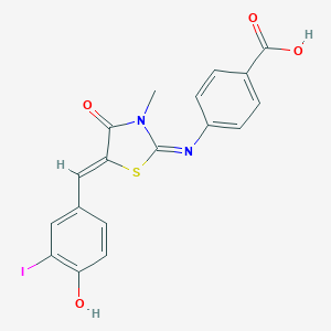 molecular formula C18H13IN2O4S B418052 4-{[5-(4-Hydroxy-3-iodobenzylidene)-3-methyl-4-oxo-1,3-thiazolidin-2-ylidene]amino}benzoic acid 