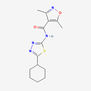 molecular formula C14H18N4O2S B4180526 N-(5-cyclohexyl-1,3,4-thiadiazol-2-yl)-3,5-dimethyl-4-isoxazolecarboxamide 