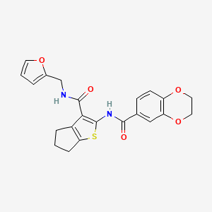 molecular formula C22H20N2O5S B4180748 N-(3-{[(2-furylmethyl)amino]carbonyl}-5,6-dihydro-4H-cyclopenta[b]thien-2-yl)-2,3-dihydro-1,4-benzodioxine-6-carboxamide 