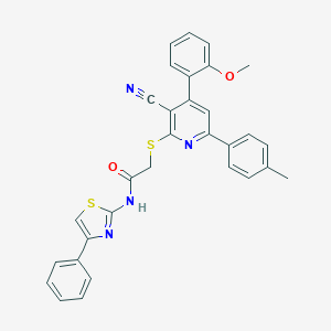2-{[3-cyano-4-(2-methoxyphenyl)-6-(4-methylphenyl)-2-pyridinyl]sulfanyl}-N-(4-phenyl-1,3-thiazol-2-yl)acetamide