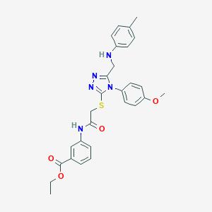 molecular formula C28H29N5O4S B418081 ethyl 3-[({[4-(4-methoxyphenyl)-5-(4-toluidinomethyl)-4H-1,2,4-triazol-3-yl]sulfanyl}acetyl)amino]benzoate 