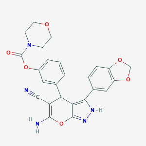 3-[6-Amino-3-(1,3-benzodioxol-5-yl)-5-cyano-1,4-dihydropyrano[2,3-c]pyrazol-4-yl]phenyl 4-morpholinecarboxylate