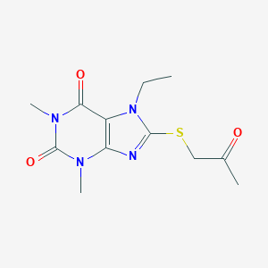 molecular formula C12H16N4O3S B418093 7-ethyl-1,3-dimethyl-8-[(2-oxopropyl)sulfanyl]-3,7-dihydro-1H-purine-2,6-dione 