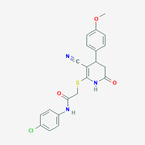 molecular formula C21H18ClN3O3S B418095 N-(4-chlorophenyl)-2-{[3-cyano-4-(4-methoxyphenyl)-6-oxo-1,4,5,6-tetrahydropyridin-2-yl]sulfanyl}acetamide 