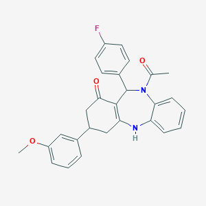 10-acetyl-11-(4-fluorophenyl)-3-(3-methoxyphenyl)-2,3,4,5,10,11-hexahydro-1H-dibenzo[b,e][1,4]diazepin-1-one