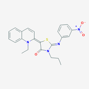 molecular formula C23H22N4O3S B418111 5-(1-ethyl-2(1H)-quinolinylidene)-2-({3-nitrophenyl}imino)-3-propyl-1,3-thiazolidin-4-one 