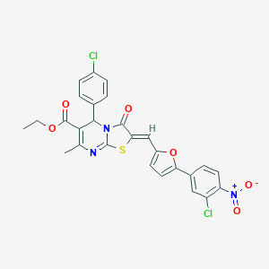 molecular formula C27H19Cl2N3O6S B418114 ethyl 2-[(5-{3-chloro-4-nitrophenyl}-2-furyl)methylene]-5-(4-chlorophenyl)-7-methyl-3-oxo-2,3-dihydro-5H-[1,3]thiazolo[3,2-a]pyrimidine-6-carboxylate 
