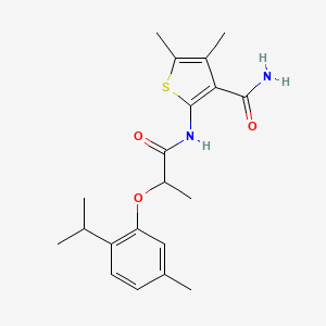 molecular formula C20H26N2O3S B4181226 2-{[2-(2-isopropyl-5-methylphenoxy)propanoyl]amino}-4,5-dimethyl-3-thiophenecarboxamide 