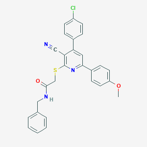 molecular formula C28H22ClN3O2S B418124 N-benzyl-2-{[4-(4-chlorophenyl)-3-cyano-6-(4-methoxyphenyl)-2-pyridinyl]sulfanyl}acetamide 