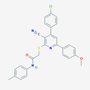 molecular formula C28H22ClN3O2S B418127 2-{[4-(4-chlorophenyl)-3-cyano-6-(4-methoxyphenyl)-2-pyridinyl]sulfanyl}-N-(4-methylphenyl)acetamide 