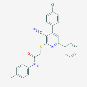 molecular formula C27H20ClN3OS B418130 2-{[4-(4-chlorophenyl)-3-cyano-6-phenyl-2-pyridinyl]sulfanyl}-N-(4-methylphenyl)acetamide 