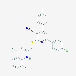 2-{[6-(4-chlorophenyl)-3-cyano-4-(4-methylphenyl)-2-pyridinyl]sulfanyl}-N-(2-ethyl-6-methylphenyl)acetamide
