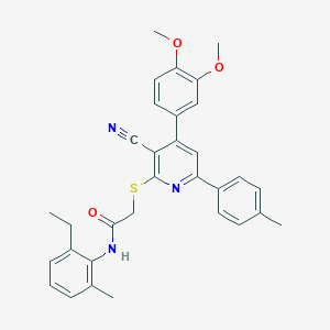 molecular formula C32H31N3O3S B418138 2-{[3-cyano-4-(3,4-dimethoxyphenyl)-6-(4-methylphenyl)-2-pyridinyl]sulfanyl}-N-(2-ethyl-6-methylphenyl)acetamide 