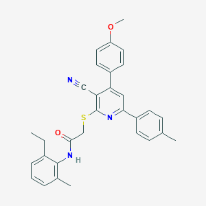 2-{[3-cyano-4-(4-methoxyphenyl)-6-(4-methylphenyl)-2-pyridinyl]sulfanyl}-N-(2-ethyl-6-methylphenyl)acetamide