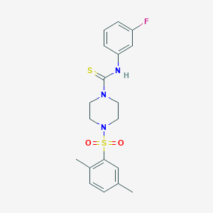molecular formula C19H22FN3O2S2 B4181505 4-[(2,5-dimethylphenyl)sulfonyl]-N-(3-fluorophenyl)-1-piperazinecarbothioamide 
