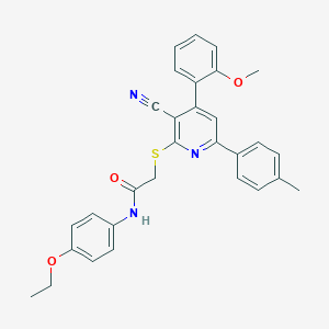 2-{[3-cyano-4-(2-methoxyphenyl)-6-(4-methylphenyl)-2-pyridinyl]sulfanyl}-N-(4-ethoxyphenyl)acetamide
