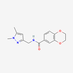 molecular formula C15H17N3O3 B4181533 N-[(1,5-dimethyl-1H-pyrazol-3-yl)methyl]-2,3-dihydro-1,4-benzodioxine-6-carboxamide 