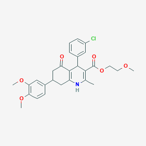 molecular formula C28H30ClNO6 B418157 2-Methoxyethyl 4-(3-chlorophenyl)-7-(3,4-dimethoxyphenyl)-2-methyl-5-oxo-1,4,5,6,7,8-hexahydro-3-quinolinecarboxylate 