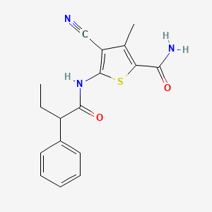 molecular formula C17H17N3O2S B4181572 4-cyano-3-methyl-5-[(2-phenylbutanoyl)amino]-2-thiophenecarboxamide 