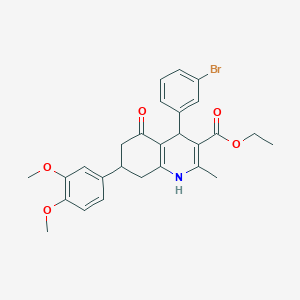 molecular formula C27H28BrNO5 B418170 Ethyl 4-(3-bromophenyl)-7-(3,4-dimethoxyphenyl)-2-methyl-5-oxo-1,4,5,6,7,8-hexahydro-3-quinolinecarboxylate 