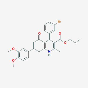 molecular formula C28H30BrNO5 B418176 Propyl 4-(3-bromophenyl)-7-(3,4-dimethoxyphenyl)-2-methyl-5-oxo-1,4,5,6,7,8-hexahydro-3-quinolinecarboxylate 