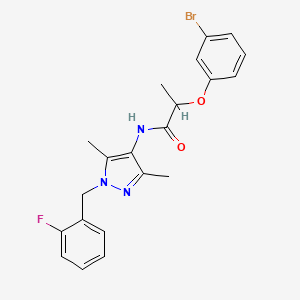 molecular formula C21H21BrFN3O2 B4181805 2-(3-bromophenoxy)-N-[1-(2-fluorobenzyl)-3,5-dimethyl-1H-pyrazol-4-yl]propanamide 