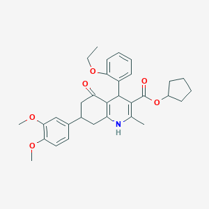 molecular formula C32H37NO6 B418188 Cyclopentyl 7-(3,4-dimethoxyphenyl)-4-(2-ethoxyphenyl)-2-methyl-5-oxo-1,4,5,6,7,8-hexahydro-3-quinolinecarboxylate 