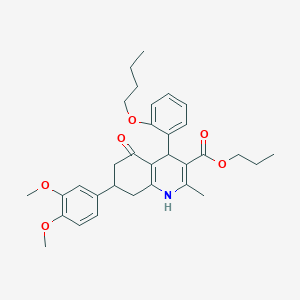 Propyl 4-(2-butoxyphenyl)-7-(3,4-dimethoxyphenyl)-2-methyl-5-oxo-1,4,5,6,7,8-hexahydroquinoline-3-carboxylate