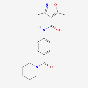 molecular formula C18H21N3O3 B4182089 3,5-dimethyl-N-[4-(1-piperidinylcarbonyl)phenyl]-4-isoxazolecarboxamide 
