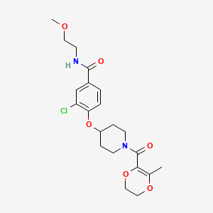 molecular formula C21H27ClN2O6 B4182148 3-chloro-N-(2-methoxyethyl)-4-({1-[(3-methyl-5,6-dihydro-1,4-dioxin-2-yl)carbonyl]-4-piperidinyl}oxy)benzamide 