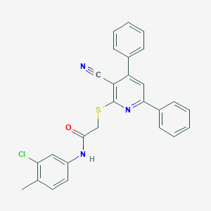 molecular formula C27H20ClN3OS B418216 N-(3-chloro-4-methylphenyl)-2-[(3-cyano-4,6-diphenyl-2-pyridinyl)sulfanyl]acetamide 