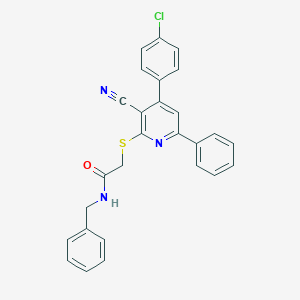 molecular formula C27H20ClN3OS B418230 N-benzyl-2-((4-(4-chlorophenyl)-3-cyano-6-phenylpyridin-2-yl)thio)acetamide 