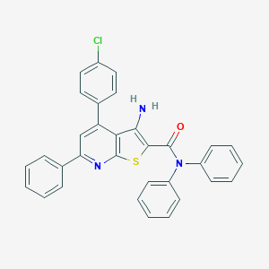 molecular formula C32H22ClN3OS B418231 3-amino-4-(4-chlorophenyl)-N,N,6-triphenylthieno[2,3-b]pyridine-2-carboxamide 