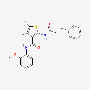 molecular formula C23H24N2O3S B4182351 N-(2-methoxyphenyl)-4,5-dimethyl-2-[(3-phenylpropanoyl)amino]-3-thiophenecarboxamide 