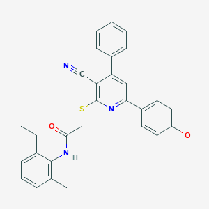 molecular formula C30H27N3O2S B418242 2-{[3-cyano-6-(4-methoxyphenyl)-4-phenyl-2-pyridinyl]sulfanyl}-N-(2-ethyl-6-methylphenyl)acetamide 