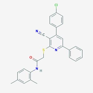 molecular formula C28H22ClN3OS B418251 2-{[4-(4-chlorophenyl)-3-cyano-6-phenyl-2-pyridinyl]sulfanyl}-N-(2,4-dimethylphenyl)acetamide 