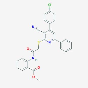 molecular formula C28H20ClN3O3S B418253 Methyl 2-[({[4-(4-chlorophenyl)-3-cyano-6-phenyl-2-pyridinyl]sulfanyl}acetyl)amino]benzoate 