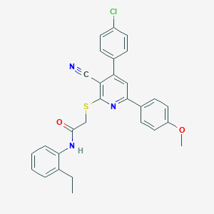 2-{[4-(4-chlorophenyl)-3-cyano-6-(4-methoxyphenyl)-2-pyridinyl]sulfanyl}-N-(2-ethylphenyl)acetamide