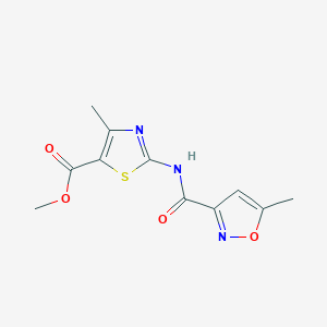 molecular formula C11H11N3O4S B4182576 methyl 4-methyl-2-{[(5-methyl-3-isoxazolyl)carbonyl]amino}-1,3-thiazole-5-carboxylate 