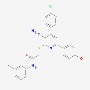 molecular formula C28H22ClN3O2S B418258 2-{[4-(4-chlorophenyl)-3-cyano-6-(4-methoxyphenyl)-2-pyridinyl]sulfanyl}-N-(3-methylphenyl)acetamide 