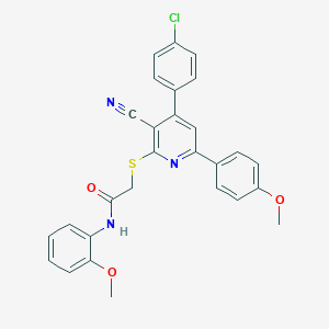 2-{[4-(4-chlorophenyl)-3-cyano-6-(4-methoxyphenyl)-2-pyridinyl]sulfanyl}-N-(2-methoxyphenyl)acetamide