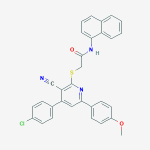 molecular formula C31H22ClN3O2S B418264 2-{[4-(4-chlorophenyl)-3-cyano-6-(4-methoxyphenyl)-2-pyridinyl]sulfanyl}-N-(1-naphthyl)acetamide 