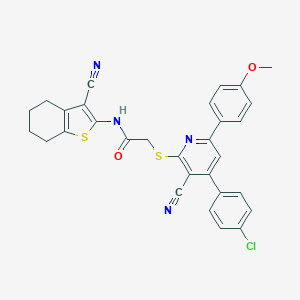 2-{[4-(4-chlorophenyl)-3-cyano-6-(4-methoxyphenyl)-2-pyridinyl]sulfanyl}-N-(3-cyano-4,5,6,7-tetrahydro-1-benzothien-2-yl)acetamide