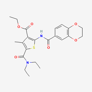 molecular formula C22H26N2O6S B4182702 ethyl 5-[(diethylamino)carbonyl]-2-[(2,3-dihydro-1,4-benzodioxin-6-ylcarbonyl)amino]-4-methyl-3-thiophenecarboxylate 