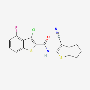 molecular formula C17H10ClFN2OS2 B4182716 3-chloro-N-(3-cyano-5,6-dihydro-4H-cyclopenta[b]thien-2-yl)-4-fluoro-1-benzothiophene-2-carboxamide 