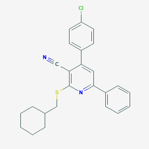 molecular formula C25H23ClN2S B418276 4-(4-Chlorophenyl)-2-[(cyclohexylmethyl)sulfanyl]-6-phenylnicotinonitrile 